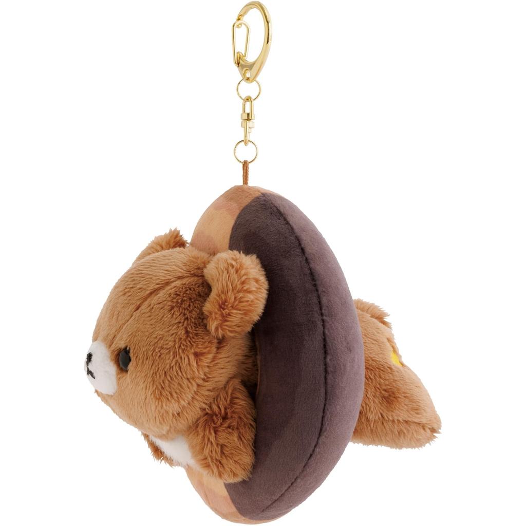 San-X Rilakkuma "Rilakkuma x Mister Donut" Hanging Plush Toy, Chairoikoguma (Chocolate Fashion), MV27001, H110 x W100 x D110mm