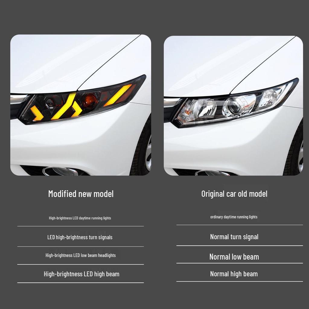 12-15 Gen 9 Civic Headlight Assembly with Lamborghini Style LED DRLs & Flowing Turn Signals