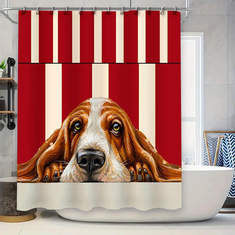 

Bathroom Decor Shower Curtain Set With Red Stripes Dog Print Modern Style Waterproof Fabric For Home Bath Accessories (White Str W60H190(CM)-1 Pcs