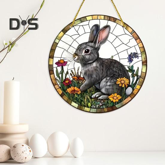 Osteranhänger zum Aufhängen, Dekoration mit Umhängeband, einfach aufzuhängen, Kaninchenmuster-Design, breite Anwendung, Fenster-Acryl-Anhänger