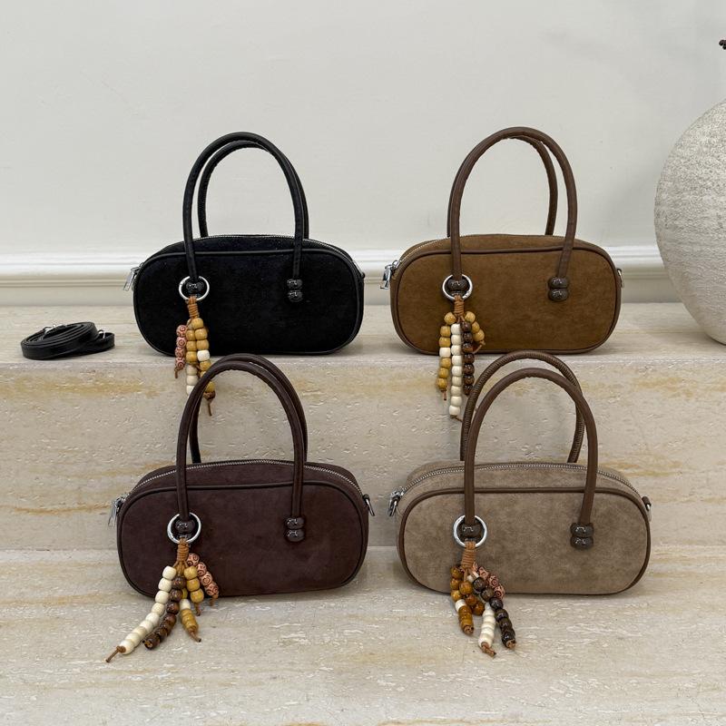 2025 Niche Suede Solid Color Boston Bag: Stylish Versatile Women's Crossbody & Shoulder Handbag