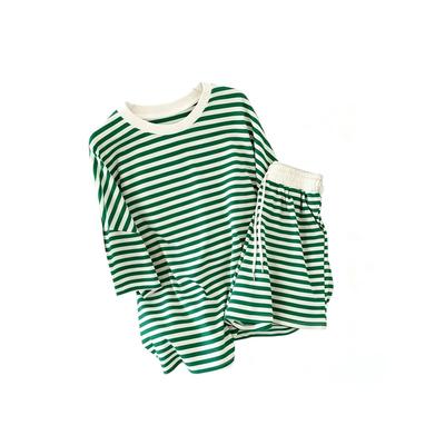 Women Striped Pajama Set Short Sleeve Top  Shorts Casual Loungewear
