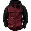 Men's Hooded Multi-Pocket Patchwork Sweatshirt - European & American Style, Spring/Autumn, Solid Color, Youth Sport Workwear