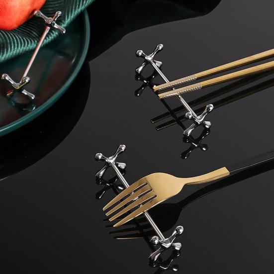 Metal Chopstick Rest Cutlery Rest Reusable Chopstick Stand Dining Utensil Rest Prevents Rolling for Spoons Forks Dining Table Home Party Wedding Use