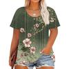 Plus Size Women's Fashion Casual Vintage Printed O-Neck Short Sleeve Button T-Shirt Top