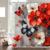 Rote Blume Duschvorhang Retro Burgunder Floral Schmetterling Grau Vintage Abstrakt Blüte Pflanze Badezimmer Dekor Vorhänge Polyester