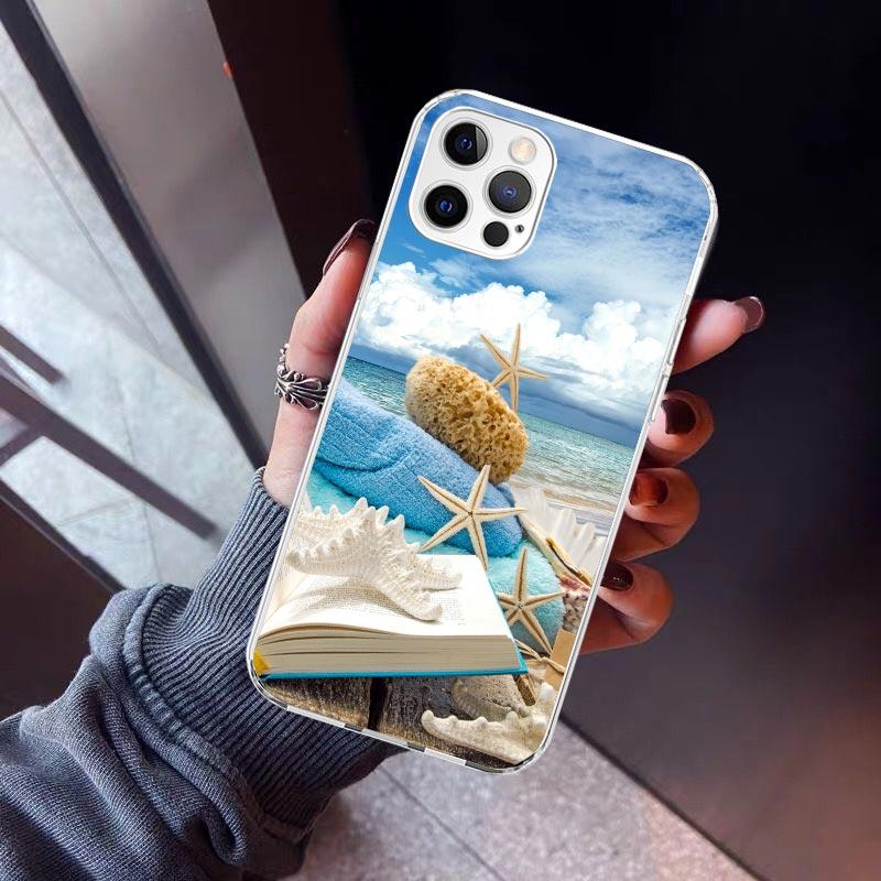 

Blue Wood Seashells Sea Star Phone Case For iPhone 17 Air 11 13 Mini 14 15 Plus 16 12 Pro Max 16E SE 7 8 Pattern Soft TPU Back C iPhone 16 Pro