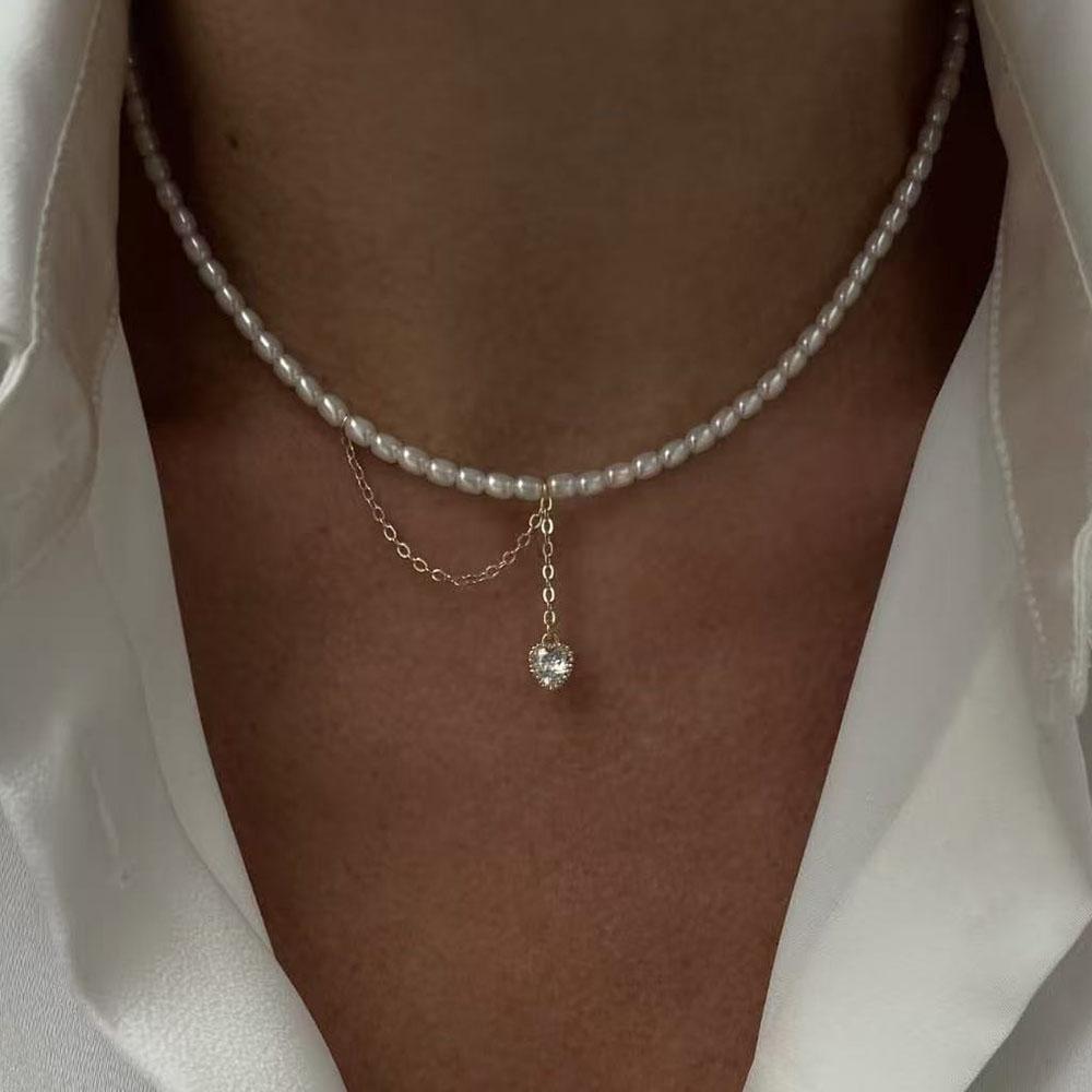 Mode Kvast Kæde Vedhæng Halskæde Til Kvinder Boho Gennemsigtig Krystal & Imitationsperle Kæde Smykker Valentinsgave N0538