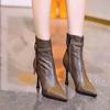 2025 Autumn/Winter Pointed Toe Side Zipper High Heel Soft Leather Women's Stiletto Boots with Buckle.