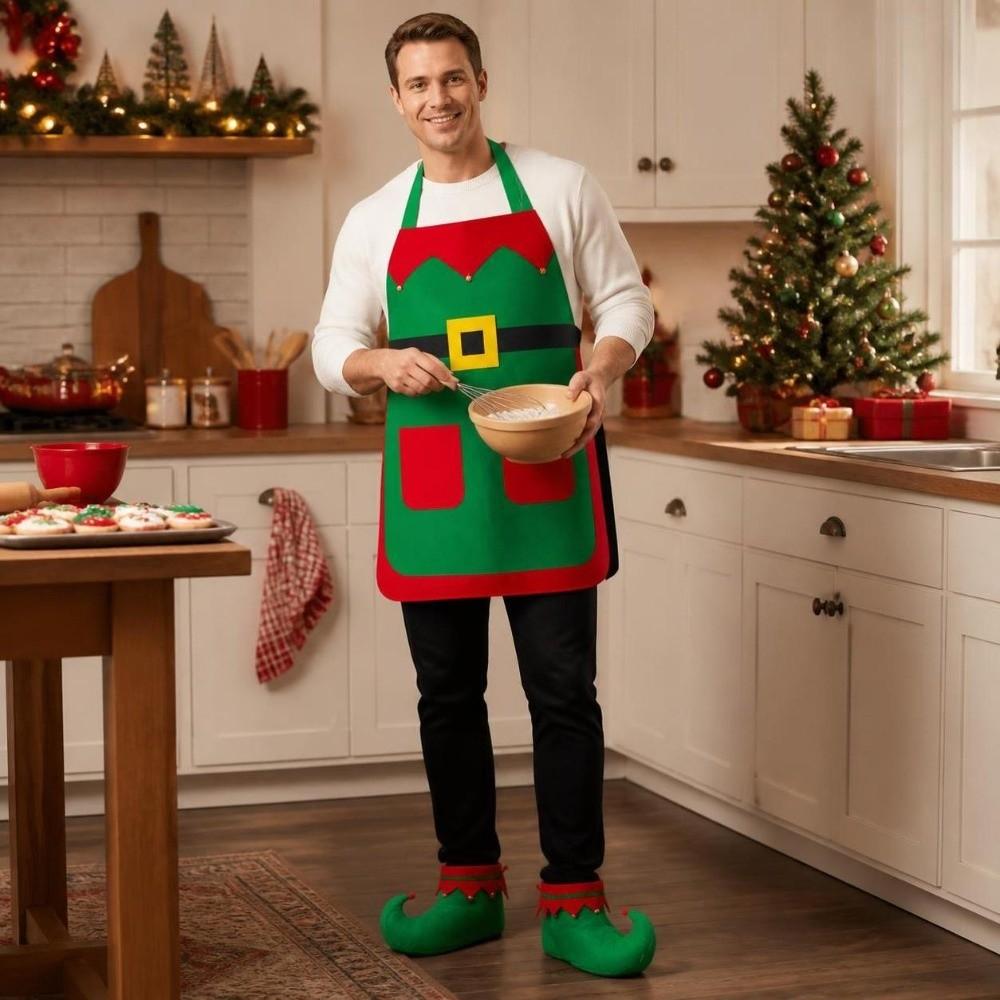 Gift Funny Christmas Apron Set Stain-proof Protective Kitchen Cooking Apron Unisex Cute Christmas Cosplay Costume Cosplay Party