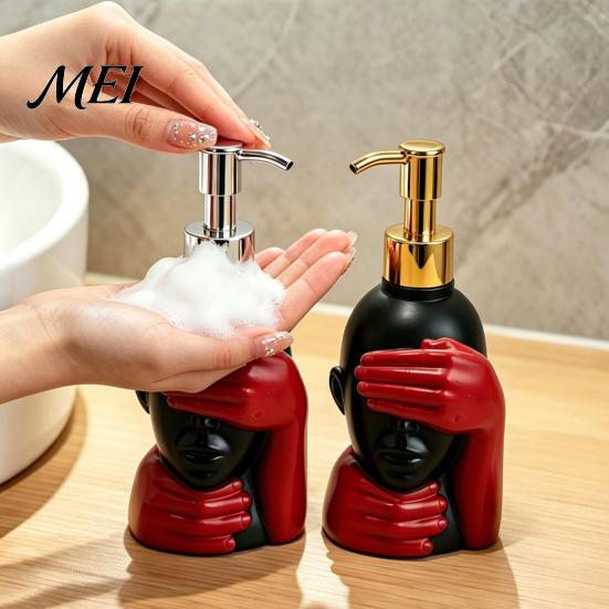 Black And Red Soap Bottle 200ml Dispensing Bottle, Smooth Foaming Artistic Design Large Capacity Dispenser for Bathroom Decor Hand