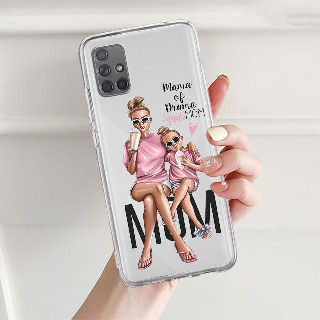 Przezroczyste etui na Samsung Galaxy A52 A12 A51 A32 A21s A71 A32 A22 50 A70 A31 A72 5G Pokrowiec na telefon Super Mama Dziecko