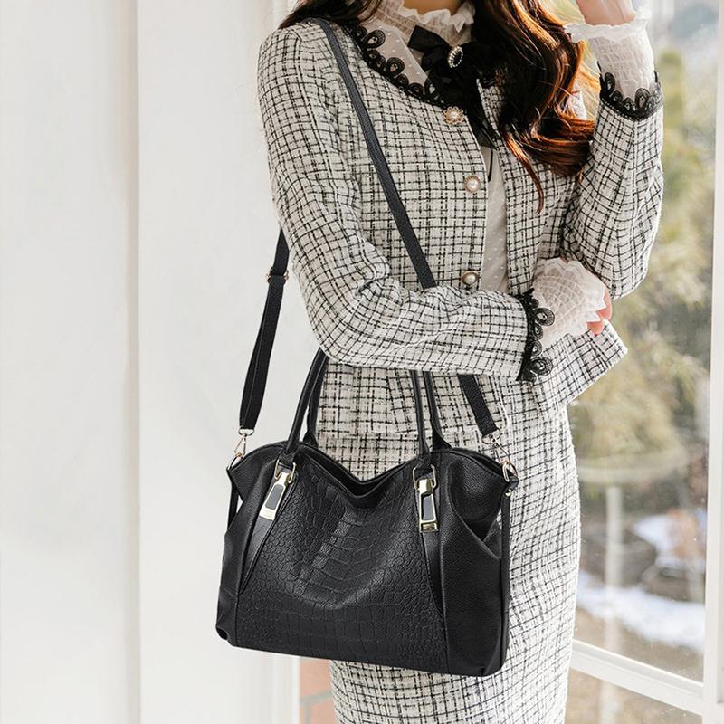 2025 Neue Damenhandtasche aus weichem Leder mit großem Fassungsvermögen im Retro-Stil, einfarbig, Krokodil-Schultertasche, temperamentvoll, Joker, Umhängetasche