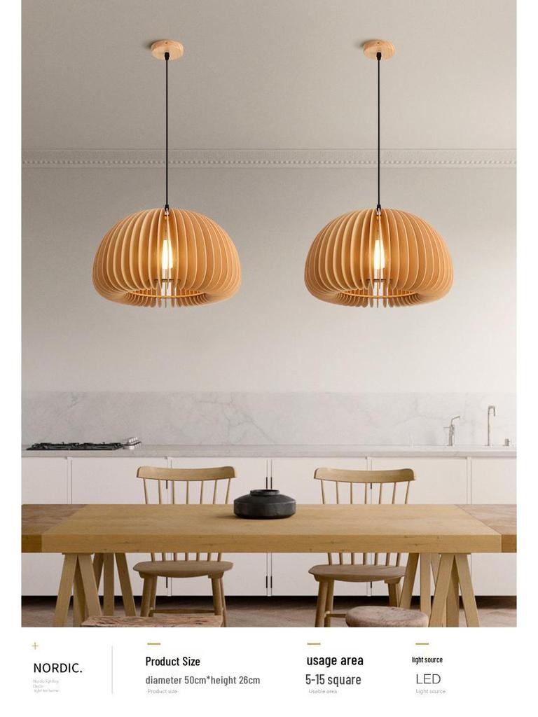 Vintage Japanese Retro Pumpkin Wooden Chandelier for Bedroom, Restaurant, or Study