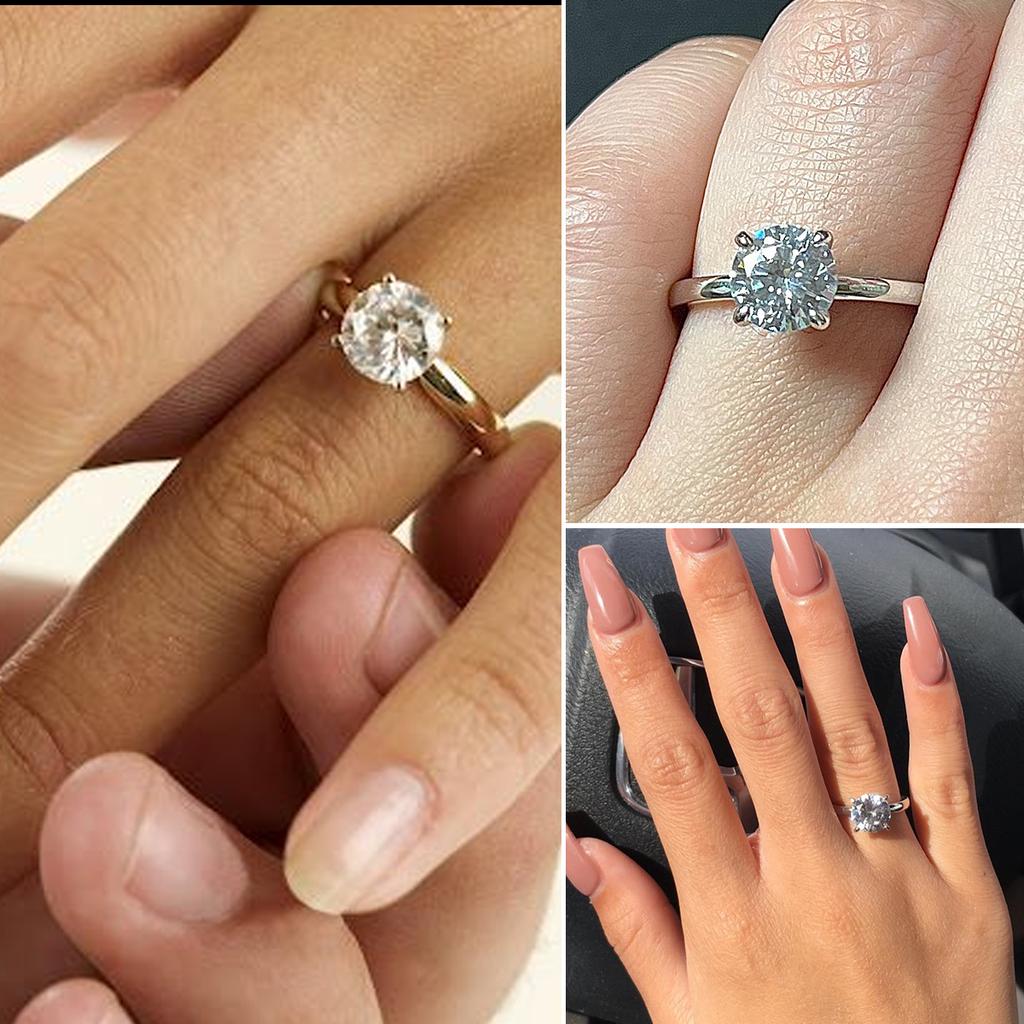 Doe-het-zelf 1,5 CT Solitaire Verlovingsringen Trouwringen Verwisselbaar Roestvrij Staal Ronde Zirkonia Belofteringen voor Haar