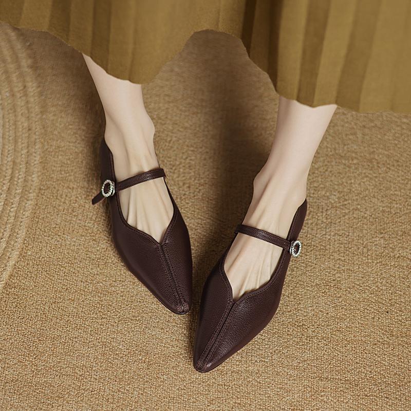 Fashion 2025 NEW Spring Women Loafers Genuine Leather Shoes for Women Pointed Toe Flat Heel Women Flats Retro Soft Ladies Mary Janes