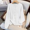Womens Winter Loose Knit Cardigan With Pearl Buttons Round Neck Long Sleeve Sweater Casual Streetwear