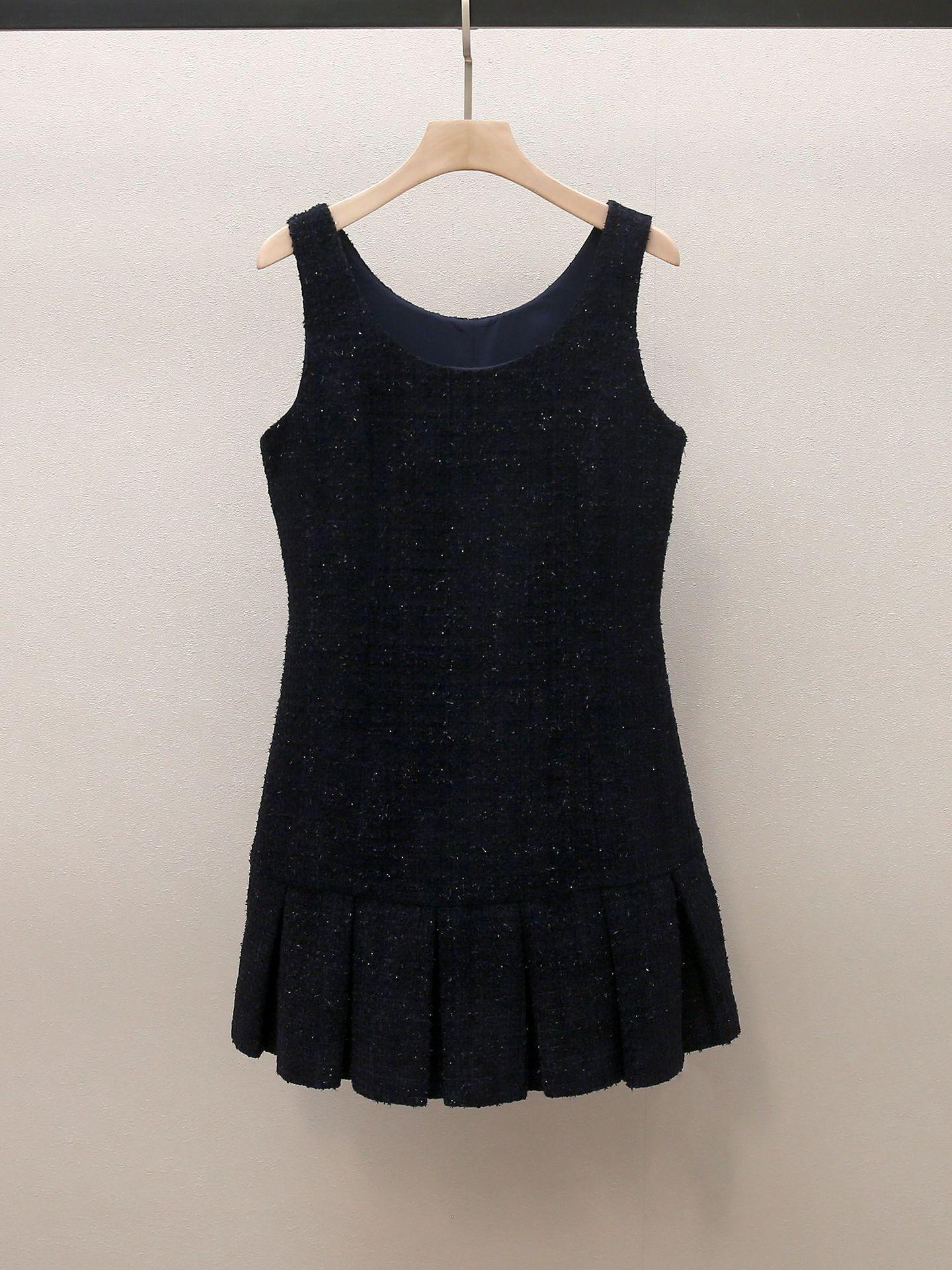 Новое поступление: Элегантное твидовое платье в стиле Хепберн с плиссировкой и пэчворком, с утягивающим топом-камзолом Medium темно-синий