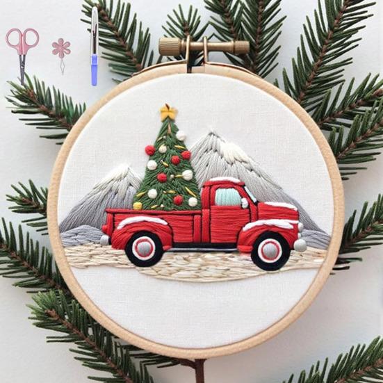 Christmas Embroidery Kit Winter Landscape Embroidery Starter Kit Santa Claus Embroidery Craft Set with Pattern Threads Needles for Beginners Adults