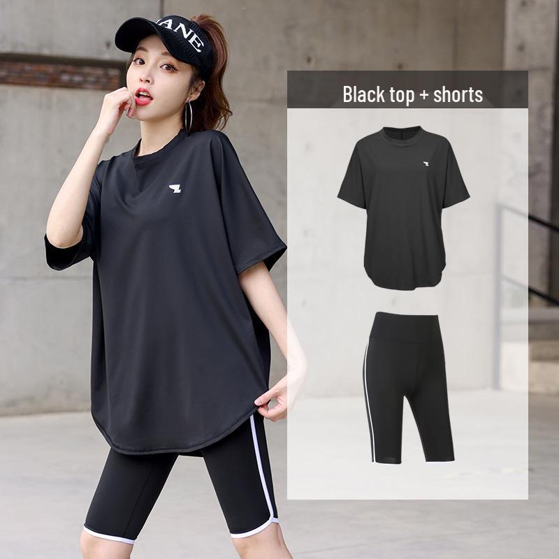 Women's Plus Size Yoga Set: Loose Short Sleeve T-Shirt & Gym Shorts