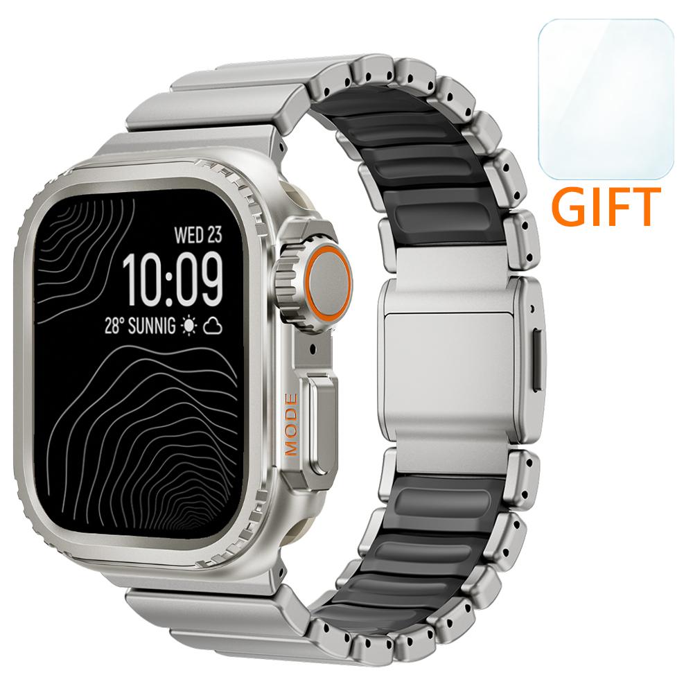 Men Titanium Band+Metal Case for Apple Watch Ultra 3 49mm Luxury Rubber Strap for iWatch Series 11 10 46mm 9 8 7 6 SE 44mm 45mm