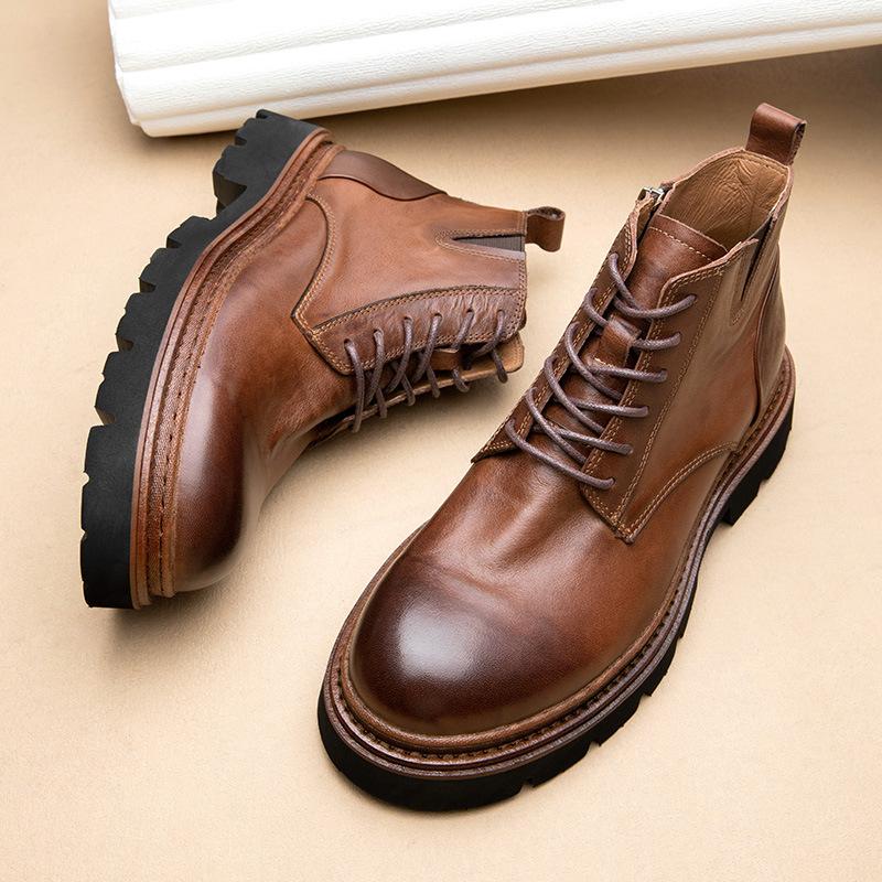 New Martin boots men's genuine leather men's boots British retro high-top leather shoes breathable platform boots