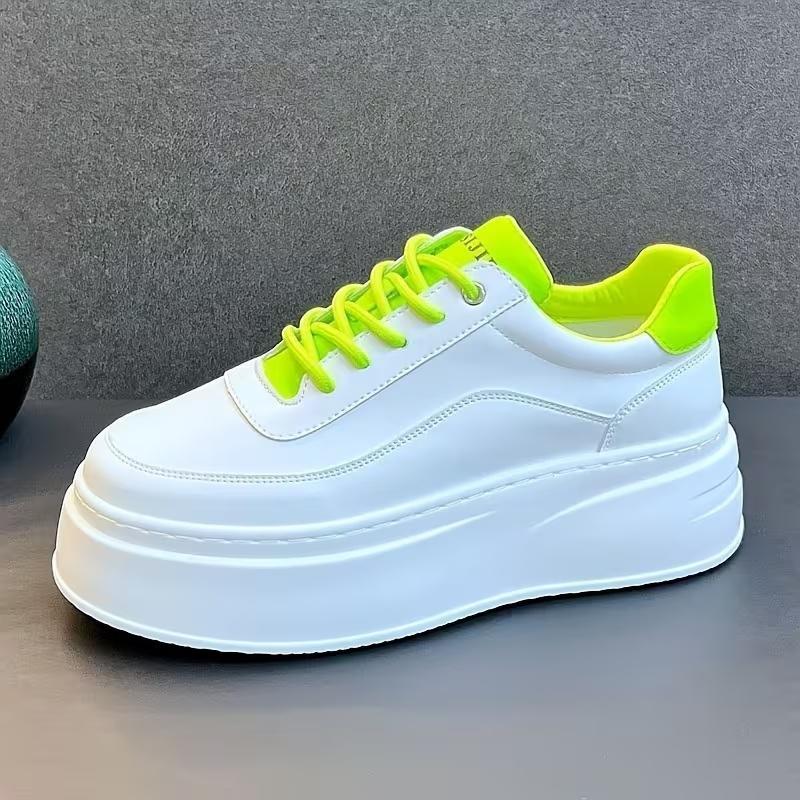 Men's Lightweight Thick Sole Casual Business Shoes, Daily Outdoor Leisure Footwear, PU Material, Color: White. green
