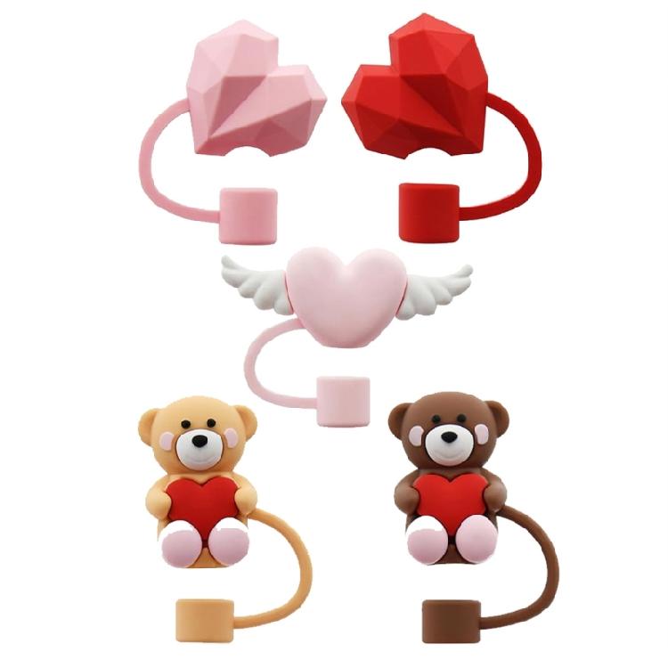 

5Pcs Bear Heart Silicones Straw Cover Caps SplashProofs Cups Part 1