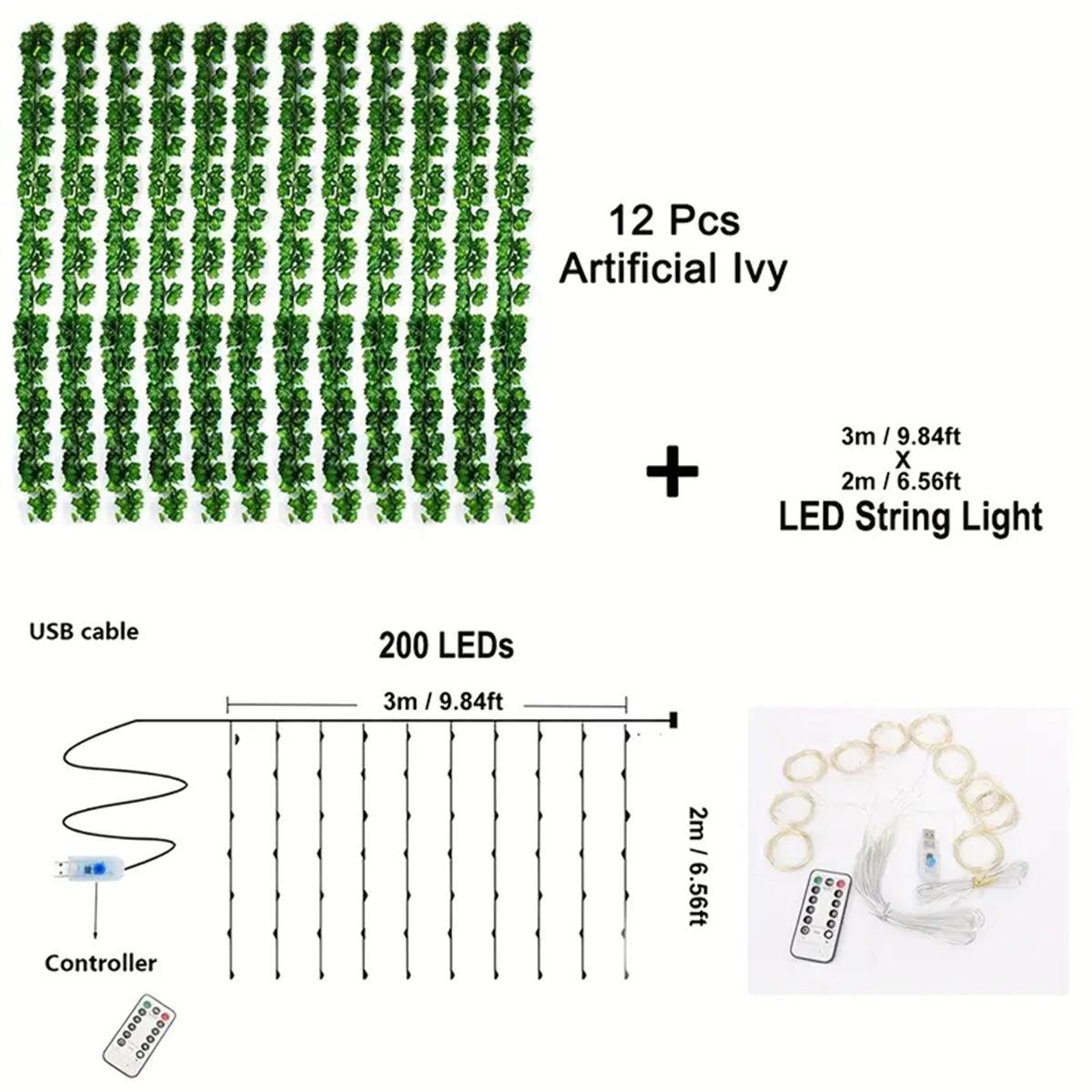 

12 шт. Виноградная лоза Подвесная гирлянда Светодиодная гирлянда Искусственный плющ Светодиодная гирлянда Для спальни Свадебной вечеринки Сада Стены Комнаты Домашний декор теплый белый
