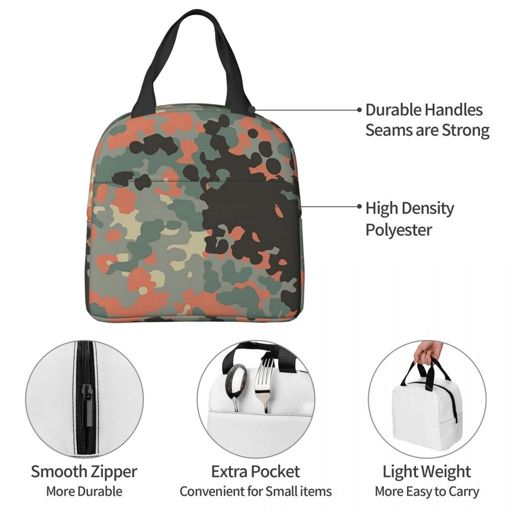 Splintertarn German WW2 Camouflage Army Military Camo Insulated Lunch Bag for Women Office Cooler Thermal Food Box Tote Portable