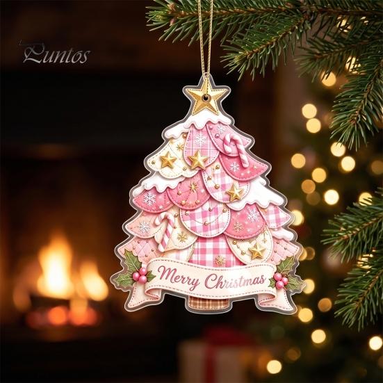 Indoor Seasonal Window Hangings Acrylic Christmas Tree Hanging Ornament, 2D Patchwork Print Cute Festive Decors Pendant with Merry Christmas, Holiday