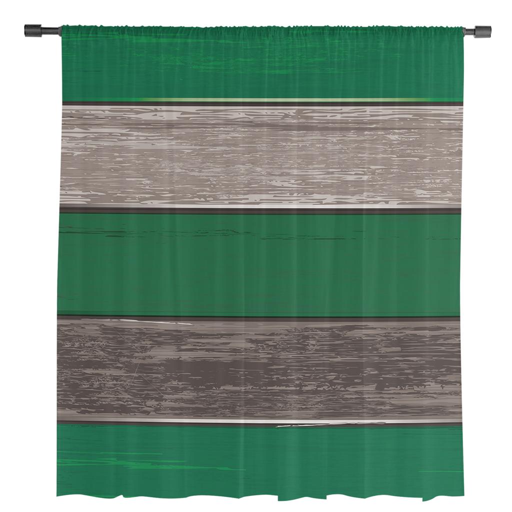 Vintage Farm Wood Grain Forest Green Sheer Curtains for Living Room Decoration Window Curtains Kitchen Tulle Voile Curtains