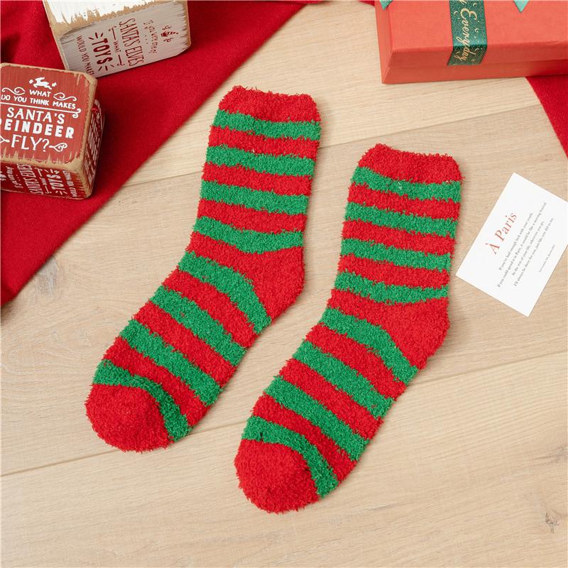 Kawaii Christmas Socks Autumn Winter Thicken Warm Mid-tube Plush Women Socks Coral Fleece Cartoon Homewear Floor Sleeping Socks