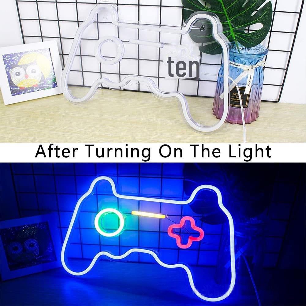 LED Neon Game Controller Light with Transparent Back Panel for Game Room & E-Sports Decor.
