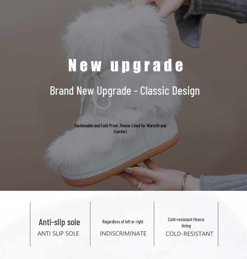 Bocanci de zăpadă pentru femei, moi, cu blană completă, îmbunătățiți - Pantofi lună la modă, călduroși