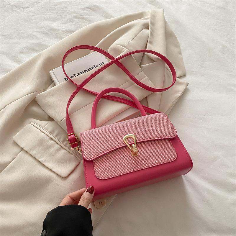 Foreign-style Indentation Lychee Pattern New 2025 Summer Lock Simple Casual Messenger Shoulder Portable Small Square Bag Woman