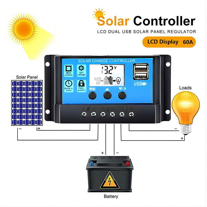 60A Charge Controller - Solar Panel Charge Controller 12V 24V Max 48V 1560W Input Adjustable Parameter Lcd Display