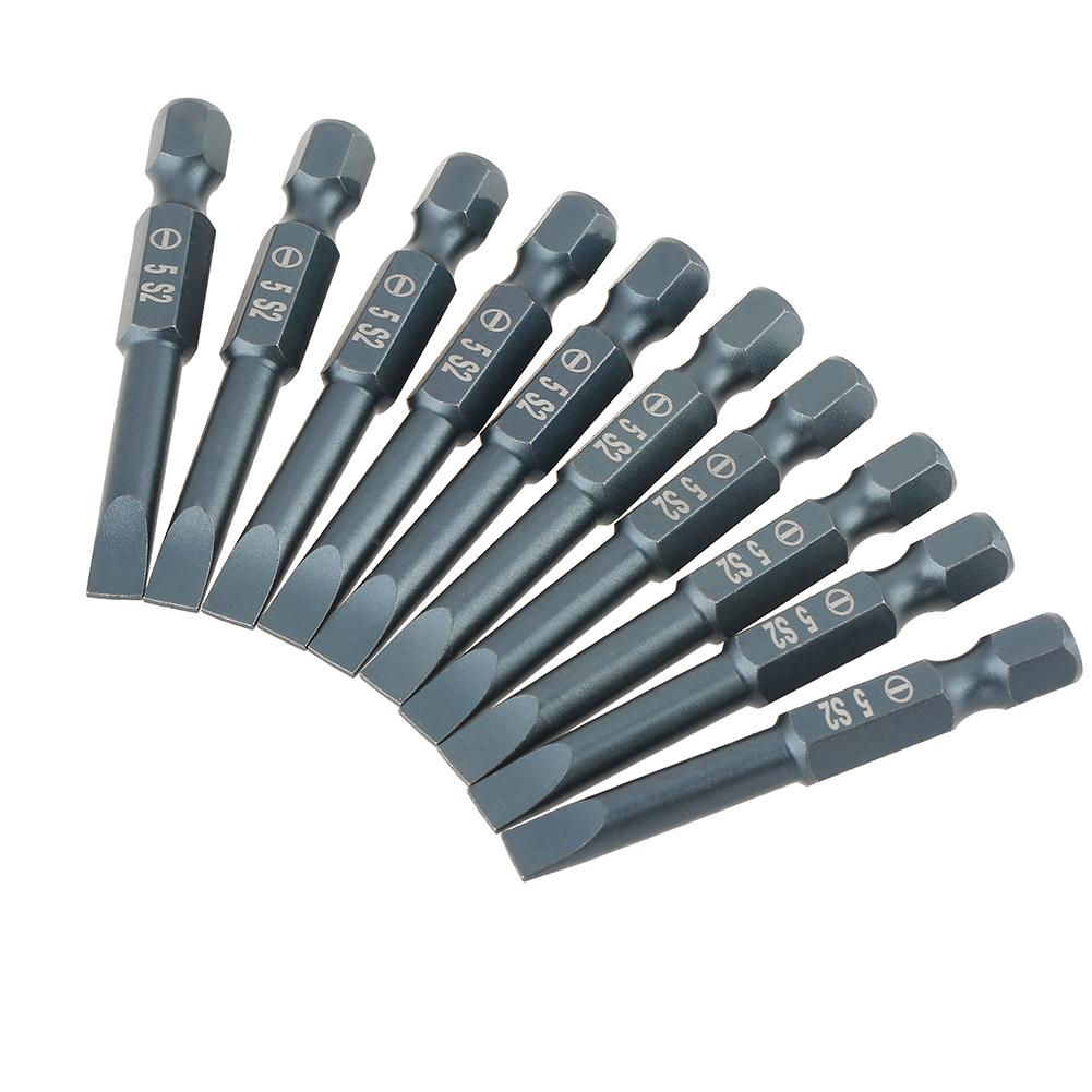 10pcs 14inch Hex Shank 50mm S2 Alloy Steel Slotted Screwdriver Bits Set H6.3*50*SL5mm