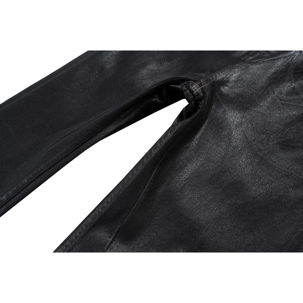 ZYLLO Streetwear Black Wax Leather Strecth Jeans for Men Ropa Hombre Baggy Y2k Flare Pants Oversized Straight Denim Trousers