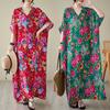 Summer V-neck Cotton Silk Large Size Loose Literary Vacation Style Beach Dresses