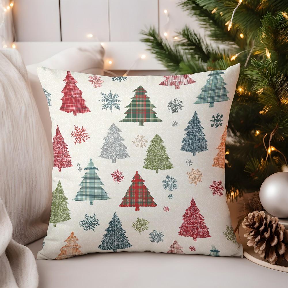 Home Decor Christmas Trees and Snowflakes Throw Pillow Pattern Cushion Cover Suitable for Sofa Bedroom Car Pillow Cover