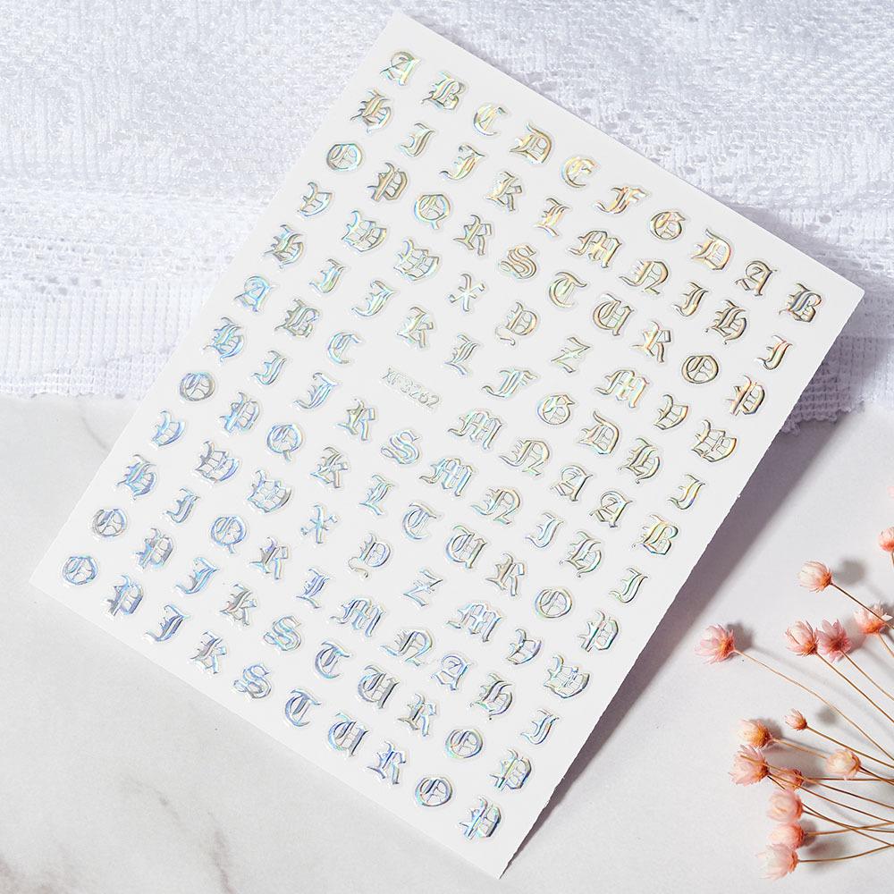 Colorful Laser Gold And Silver Manicure Full Sticker Diy Gothic Letter Nail Decorative Sticker Characteristic Sticker