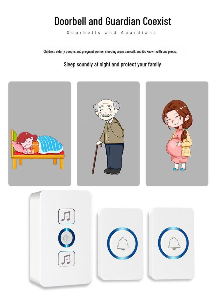 Smart Long-Range Wireless Doorbell for Elderly and Home Use with Music Alerts