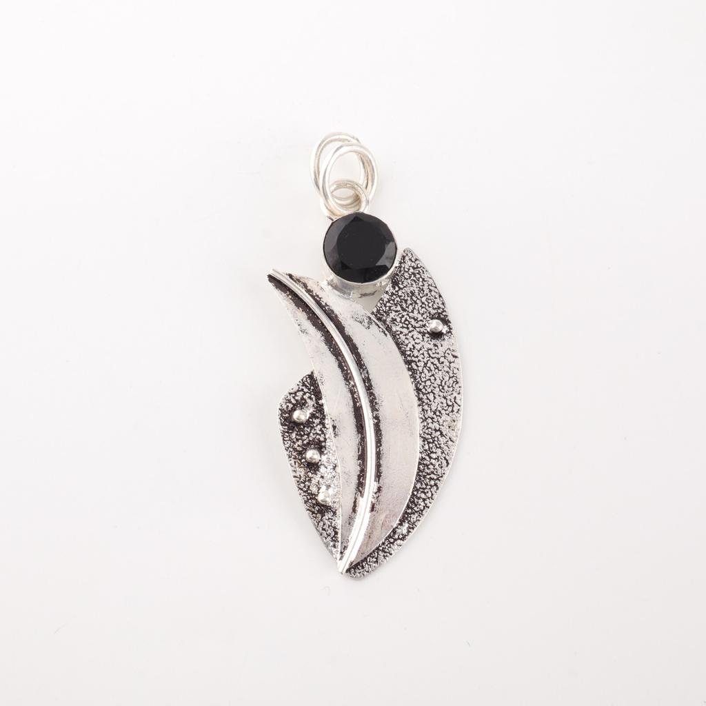 Natürlicher Schwarzer Onyx Edelstein 925 Sterlingsilber Schmuck Handgefertigt Hochzeit Anhänger PP-36-18