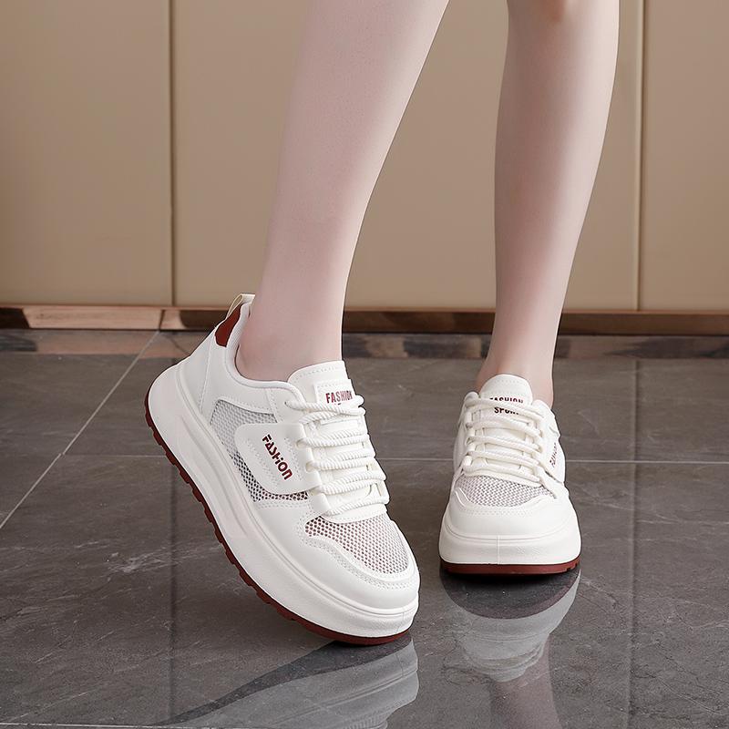 White shoes for women in summer, breathable mesh, thick sole, height increasing sports and leisure shoes