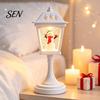 Christmas Table Decor Snow Sphere Lamp, Retro Street Lamp Design, Santa Home Interior Accents Snowman Tree Night Light for Bedroom, Tabletop