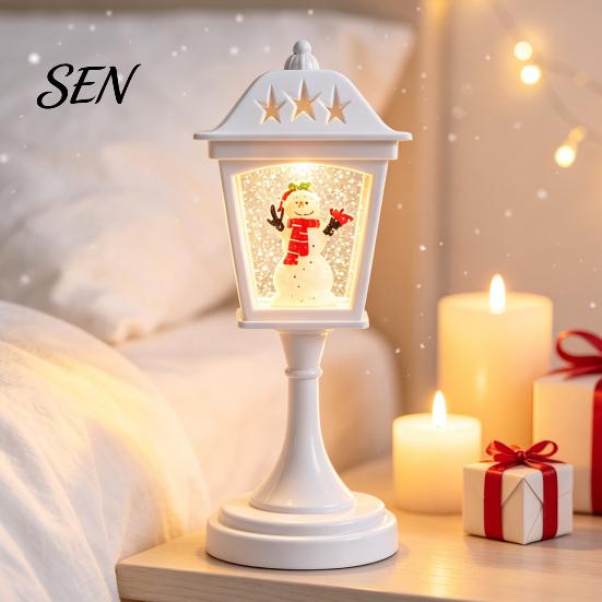 Christmas Table Decor Snow Sphere Lamp, Retro Street Lamp Design, Santa Home Interior Accents Snowman Tree Night Light for Bedroom, Tabletop