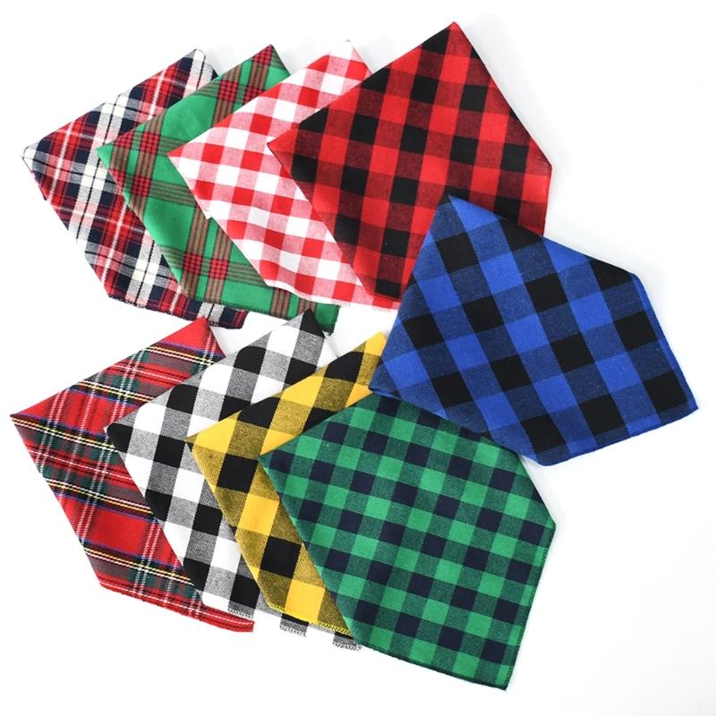 Dogs Checkered Scarf Pet Plaids Neckerchief Holiday Bandana Party Accessories