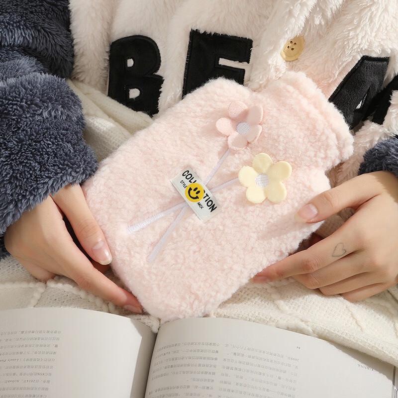 Fumede Cute Pink Plush Hot Water Bottle Set