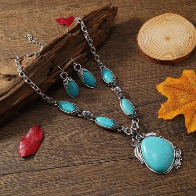 Set Retro Bohemian Colier și Cercei Turcoaz pentru Femei